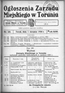 Ogłoszenia Zarządu Miejskiego w Toruniu 1936, R. 13, nr 28