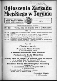 Ogłoszenia Zarządu Miejskiego w Toruniu 1936, R. 13, nr 30