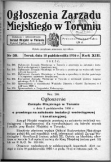 Ogłoszenia Zarządu Miejskiego w Toruniu 1936, R. 13, nr 38