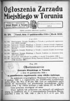Ogłoszenia Zarządu Miejskiego w Toruniu 1936, R. 13, nr 39