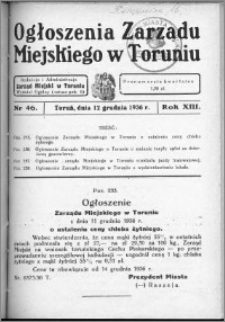 Ogłoszenia Zarządu Miejskiego w Toruniu 1936, R. 13, nr 46