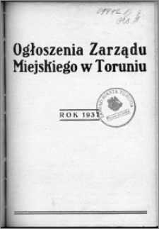 Skorowidz "Ogłoszeń Zarządu Miejskiego w Toruniu" za rok 1937