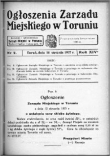Ogłoszenia Zarządu Miejskiego w Toruniu 1937, R. 14, nr 2