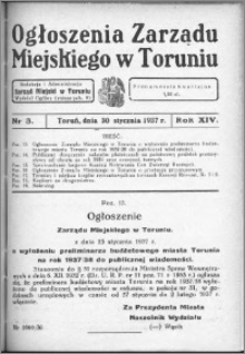 Ogłoszenia Zarządu Miejskiego w Toruniu 1937, R. 14, nr 3