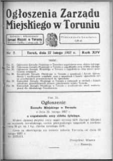 Ogłoszenia Zarządu Miejskiego w Toruniu 1937, R. 14, nr 7