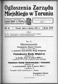 Ogłoszenia Zarządu Miejskiego w Toruniu 1937, R. 14, nr 8