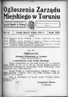 Ogłoszenia Zarządu Miejskiego w Toruniu 1937, R. 14, nr 11
