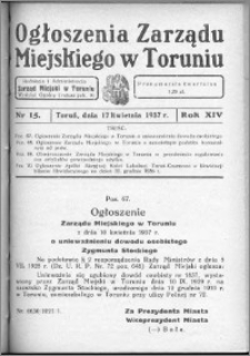 Ogłoszenia Zarządu Miejskiego w Toruniu 1937, R. 14, nr 15