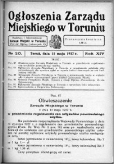 Ogłoszenia Zarządu Miejskiego w Toruniu 1937, R. 14, nr 20