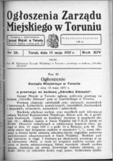Ogłoszenia Zarządu Miejskiego w Toruniu 1937, R. 14, nr 21