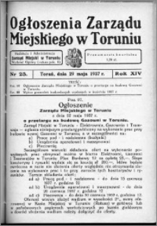 Ogłoszenia Zarządu Miejskiego w Toruniu 1937, R. 14, nr 23