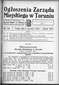 Ogłoszenia Zarządu Miejskiego w Toruniu 1937, R. 14, nr 24