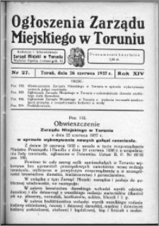 Ogłoszenia Zarządu Miejskiego w Toruniu 1937, R. 14, nr 27
