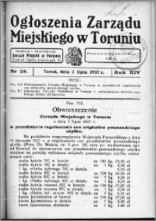 Ogłoszenia Zarządu Miejskiego w Toruniu 1937, R. 14, nr 28