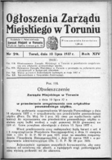 Ogłoszenia Zarządu Miejskiego w Toruniu 1937, R. 14, nr 29