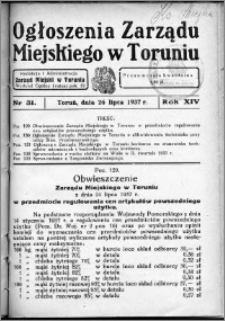Ogłoszenia Zarządu Miejskiego w Toruniu 1937, R. 14, nr 31