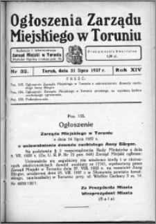 Ogłoszenia Zarządu Miejskiego w Toruniu 1937, R. 14, nr 32