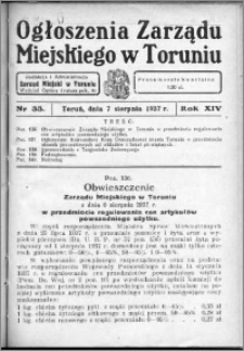 Ogłoszenia Zarządu Miejskiego w Toruniu 1937, R. 14, nr 33