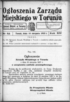 Ogłoszenia Zarządu Miejskiego w Toruniu 1937, R. 14, nr 35