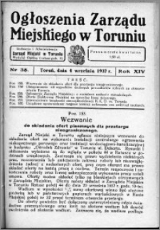 Ogłoszenia Zarządu Miejskiego w Toruniu 1937, R. 14, nr 38