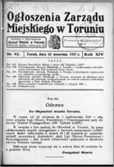 Ogłoszenia Zarządu Miejskiego w Toruniu 1937, R. 14, nr 42