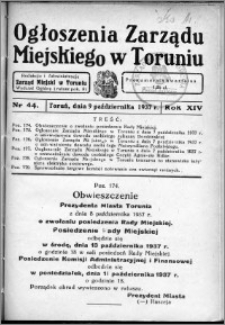 Ogłoszenia Zarządu Miejskiego w Toruniu 1937, R. 14, nr 44