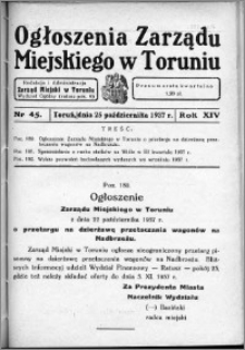 Ogłoszenia Zarządu Miejskiego w Toruniu 1937, R. 14, nr 45