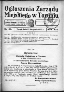 Ogłoszenia Zarządu Miejskiego w Toruniu 1937, R. 14, nr 48