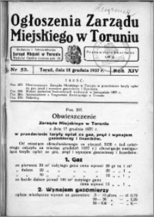 Ogłoszenia Zarządu Miejskiego w Toruniu 1937, R. 14, nr 53