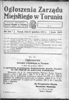 Ogłoszenia Zarządu Miejskiego w Toruniu 1937, R. 14, nr 54