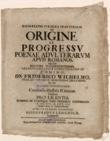 Dissertatio iuridica inauguralis de origine et progressu poenae adulterarum apud Romanos...