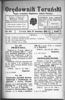 Orędownik Toruński 1928, R. 5, nr 39