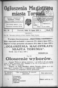 Ogłoszenia Magistratu Miasta Torunia 1929, R. 6, nr 31