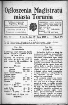 Ogłoszenia Magistratu Miasta Torunia 1929, R. 6, nr 33