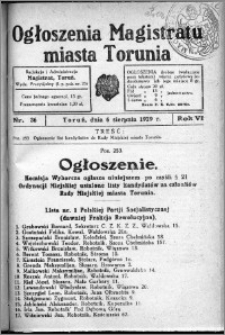 Ogłoszenia Magistratu Miasta Torunia 1929, R. 6, nr 36