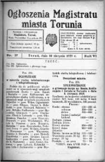 Ogłoszenia Magistratu Miasta Torunia 1929, R. 6, nr 37