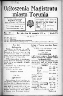 Ogłoszenia Magistratu Miasta Torunia 1929, R. 6, nr 39