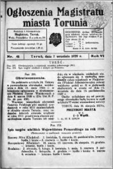 Ogłoszenia Magistratu Miasta Torunia 1929, R. 6, nr 41