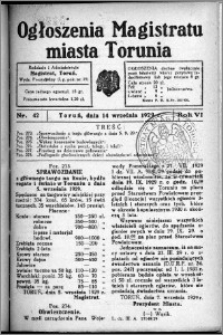 Ogłoszenia Magistratu Miasta Torunia 1929, R. 6, nr 42