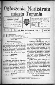 Ogłoszenia Magistratu Miasta Torunia 1929, R. 6, nr 44