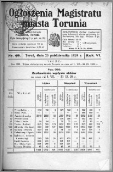 Ogłoszenia Magistratu Miasta Torunia 1929, R. 6, nr 48