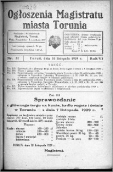 Ogłoszenia Magistratu Miasta Torunia 1929, R. 6, nr 51