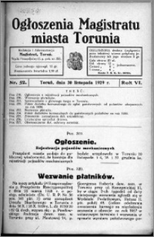 Ogłoszenia Magistratu Miasta Torunia 1929, R. 6, nr 52