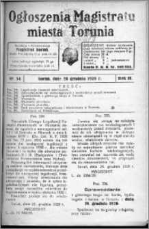Ogłoszenia Magistratu Miasta Torunia 1929, R. 6, nr 54