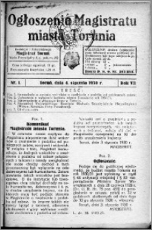 Ogłoszenia Magistratu Miasta Torunia 1930, R. 7, nr 1