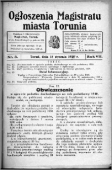 Ogłoszenia Magistratu Miasta Torunia 1930, R. 7, nr 3