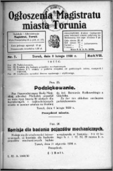 Ogłoszenia Magistratu Miasta Torunia 1930, R. 7, nr 7