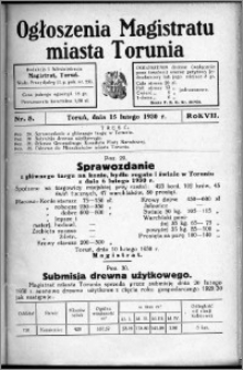 Ogłoszenia Magistratu Miasta Torunia 1930, R. 7, nr 8