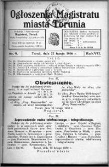 Ogłoszenia Magistratu Miasta Torunia 1930, R. 7, nr 9