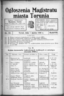 Ogłoszenia Magistratu Miasta Torunia 1930, R. 7, nr 10